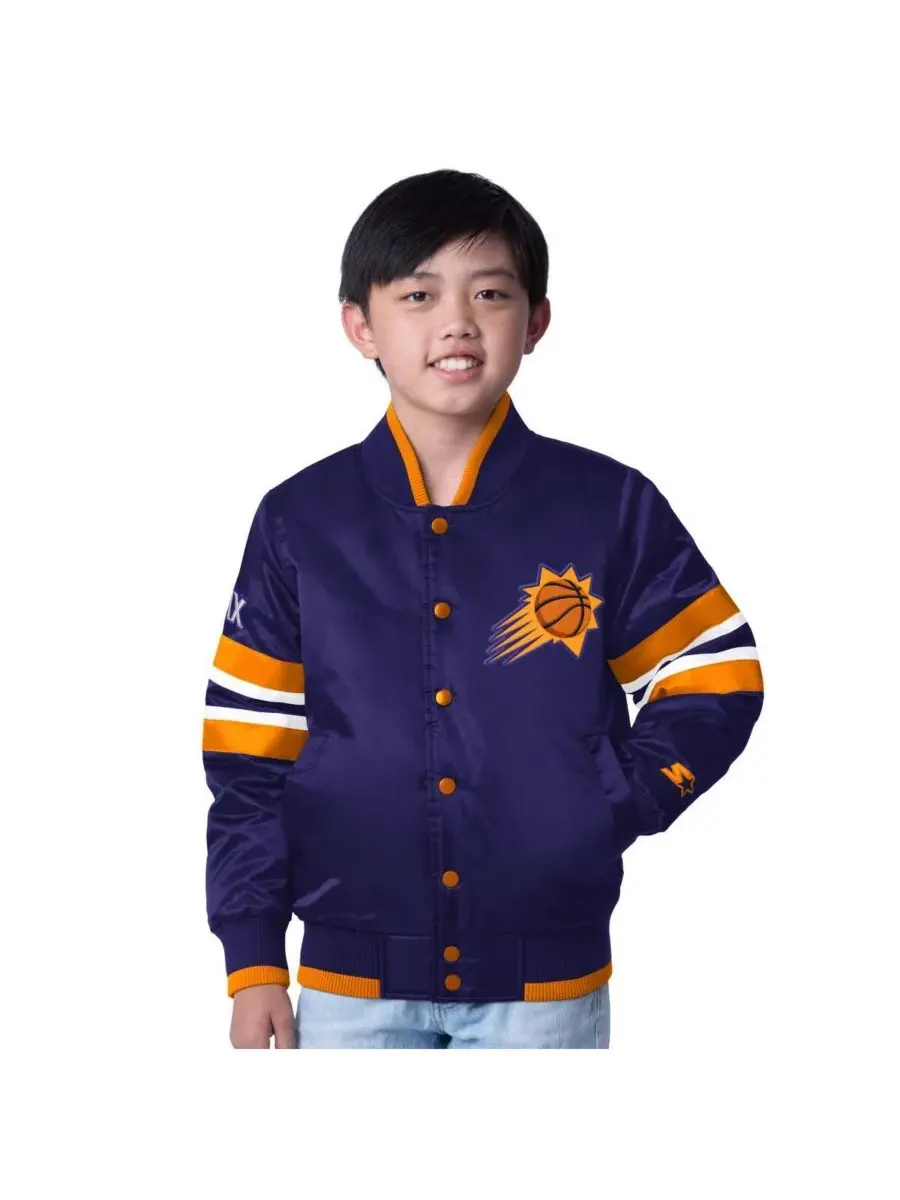 Большая фиолетовая куртка Phoenix Suns Scout Varsity с застежкой на кнопках для мальчиков и девочек — изображение 1 из 2