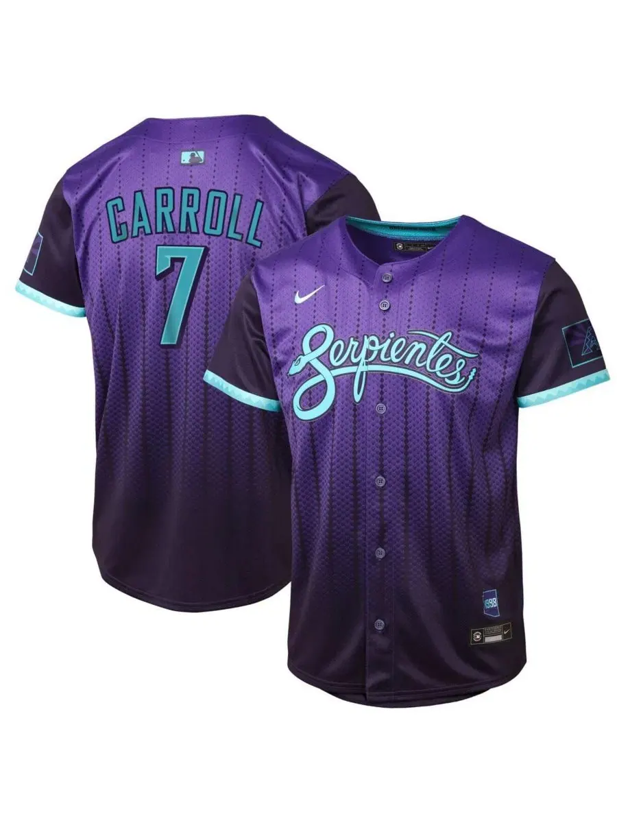 Детская футболка Корбина Кэрролла фиолетового цвета с символикой Arizona Diamondbacks, выпущенная