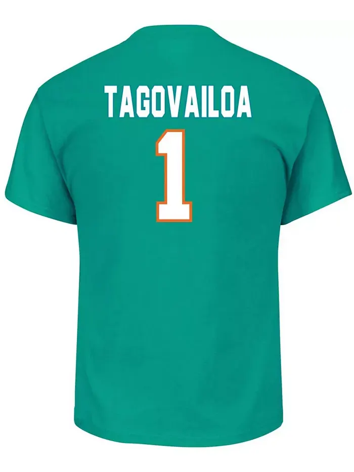 Мужская футболка Big and Tall Tua Tagovailoa Aqua Miami Dolphins Eligible Receiver III с именем и — изображение 2 из 3