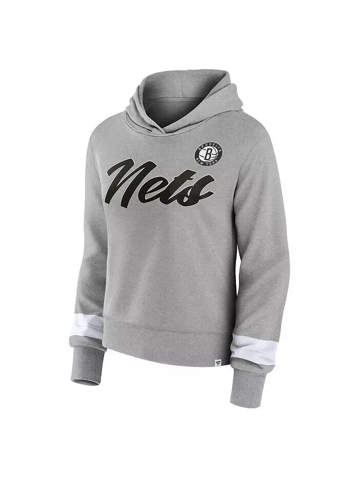 Женская толстовочка-свитшот цвета Heather Grey с капюшоном Brooklyn Nets Halftime Fanatics — изображение 2 из 3