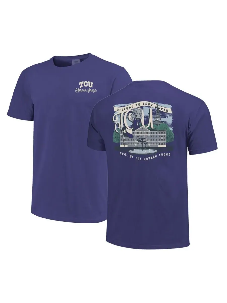 Image One Женская фиолетовая футболка TCU Horned Frogs Comfort Colors Campus Scene Drawing Script — изображение 1 из 3