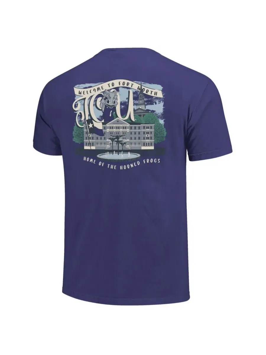 Image One Женская фиолетовая футболка TCU Horned Frogs Comfort Colors Campus Scene Drawing Script — изображение 2 из 3