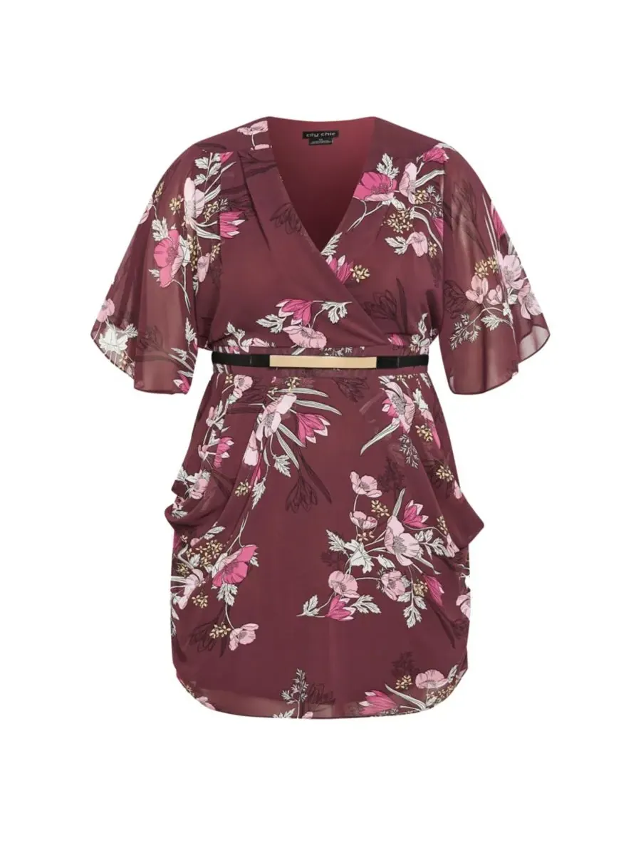 Мини-платье Lila больших размеров CITY CHIC, Oxblood Full Bloom — изображение 3 из 3