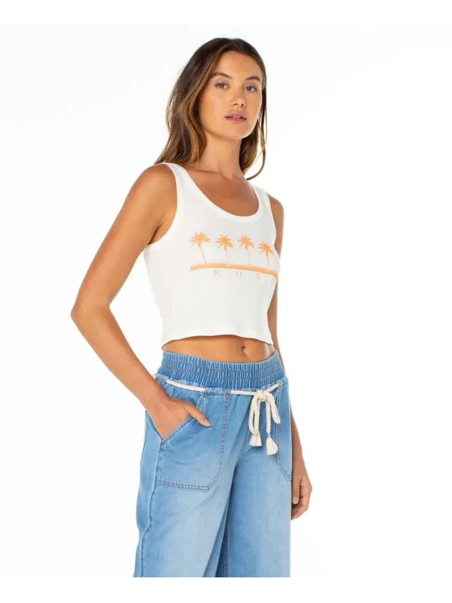 Женская майка без рукавов Five Palm Baby Rib Tank Top Roxy, Cloud Dancer/Five Palms — изображение 2 из 4