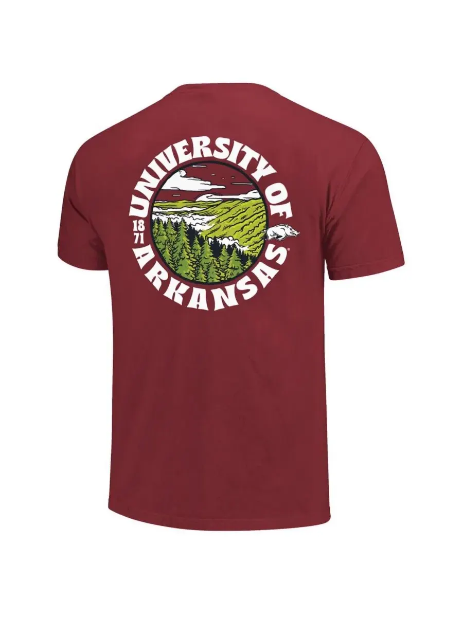Мужская футболка с принтом Arkansas Razorbacks Comfort Colors Thick Lined Landscape Image One — изображение 2 из 3, красный