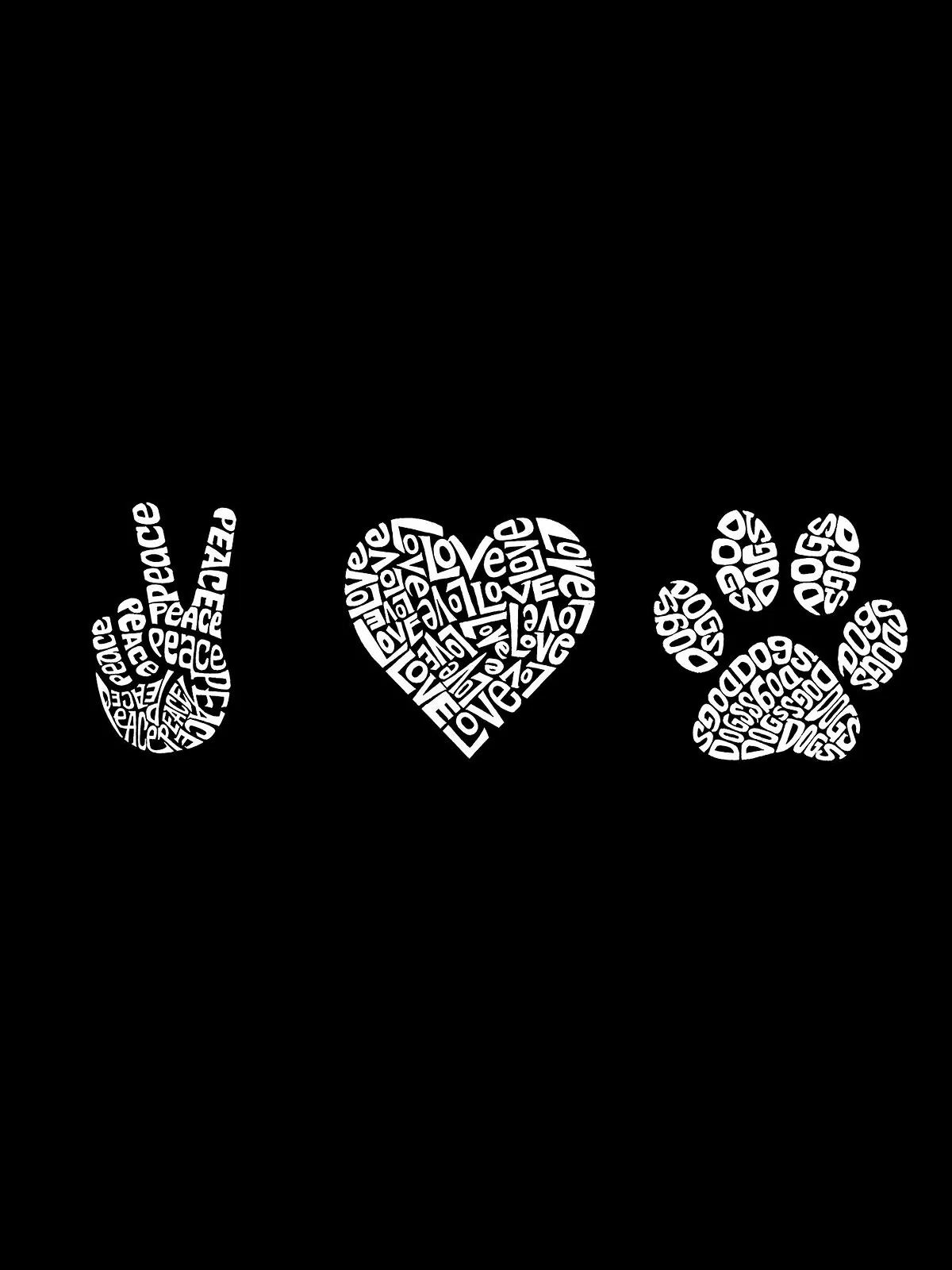 Женская футболка с длинными рукавами Peace Love Dogs Word Art LA Pop Art — изображение 3 из 3, черный