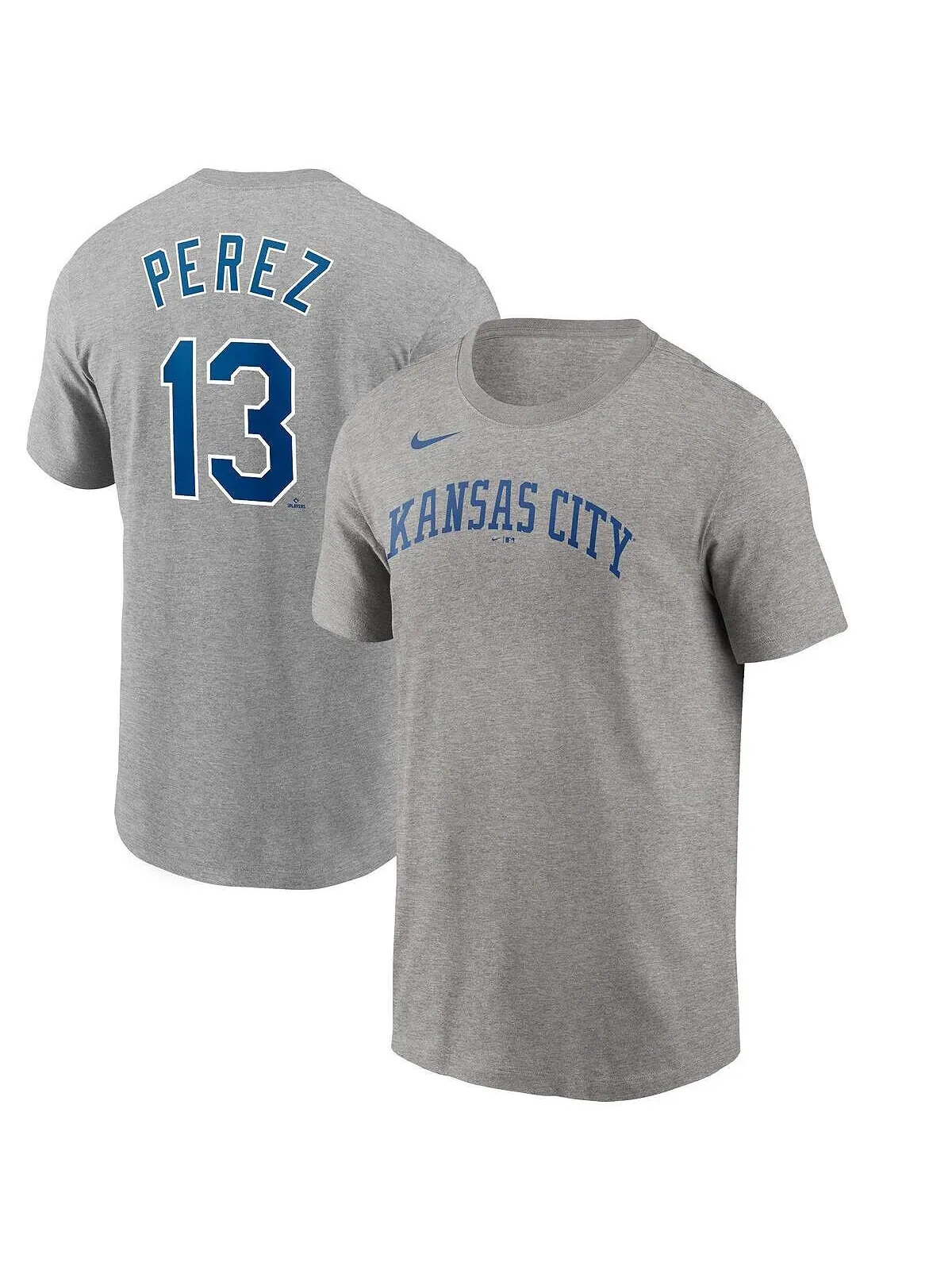 Мужская серая футболка salvador perez kansas city royals 2022 с именем и номером Nike — изображение 1 из 3, серый