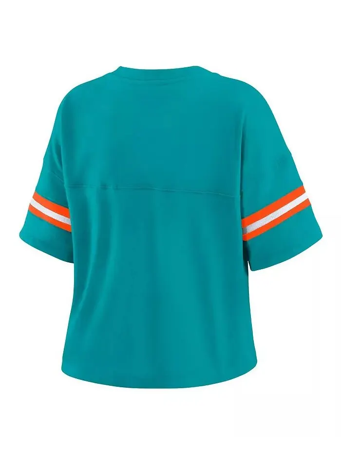 Женская футболка Aqua Miami Dolphins Color Block с V-образным вырезом и свободным кроем WEAR by — изображение 3 из 4