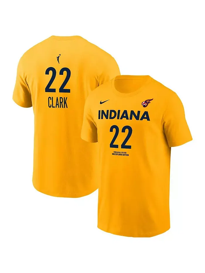 Мужская и женская футболка Caitlin Clark Gold Indiana Fever с именем и номером Nike — изображение 1 из 3