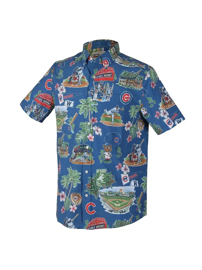 Мужская трикотажная рубашка на пуговицах Royal Chicago Cubs Scenic с комбинированной тканью Reyn — изображение 2 из 3