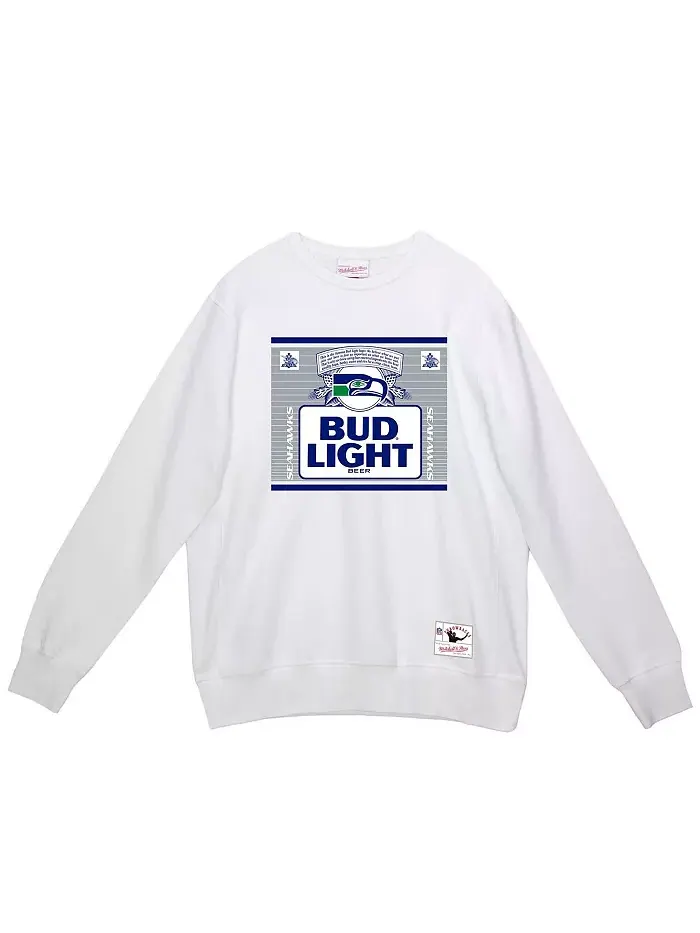 Мужская белая толстовка с капюшоном Bud Light Seattle Seahawks The Crest Mitchell & Ness — изображение 2 из 3