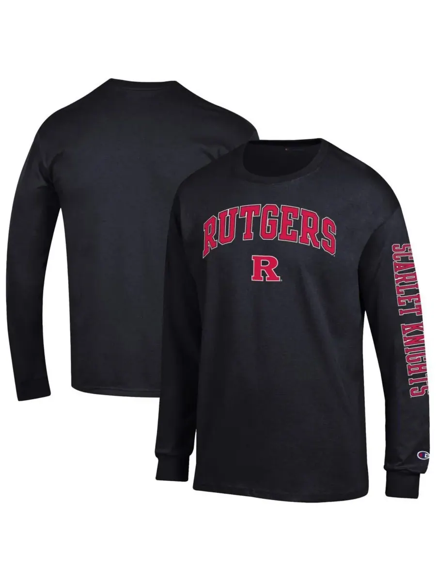 Champion Мужская черная футболка с длинным рукавом Rutgers Scarlet Knights Arch Over Logo 2-Hit