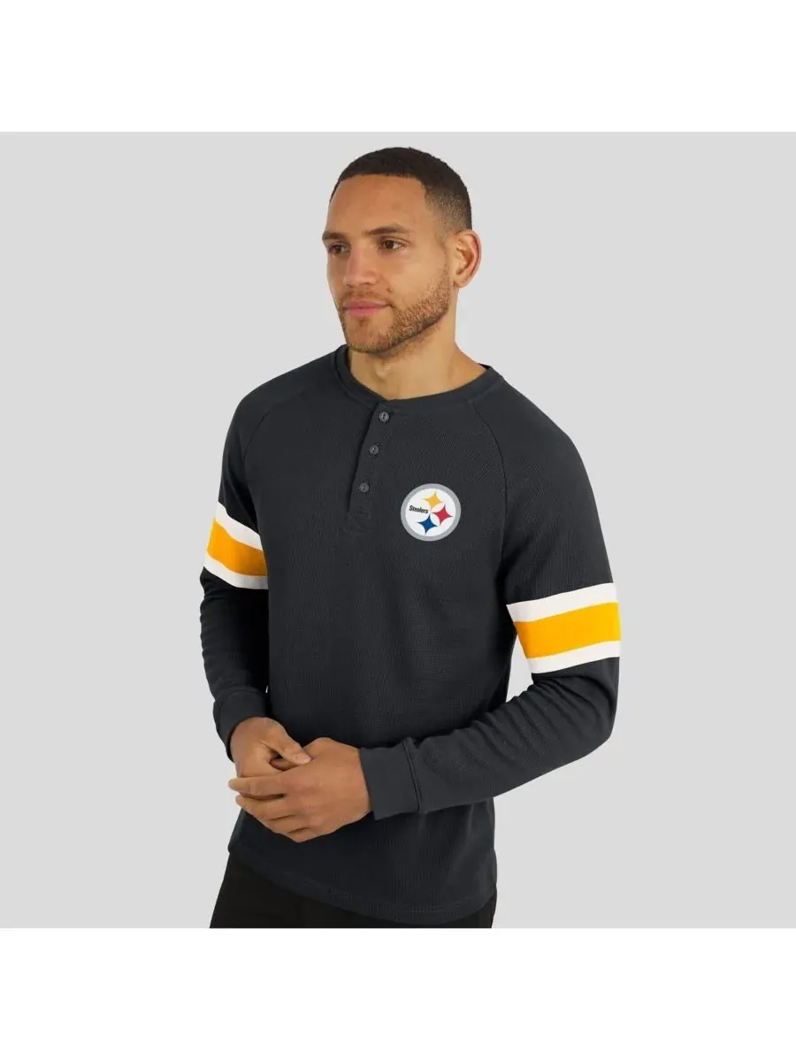 Fanatics Мужская черная футболка-поло с длинными рукавами и вафельной вязкой Pittsburgh Steelers — изображение 2 из 5, черный