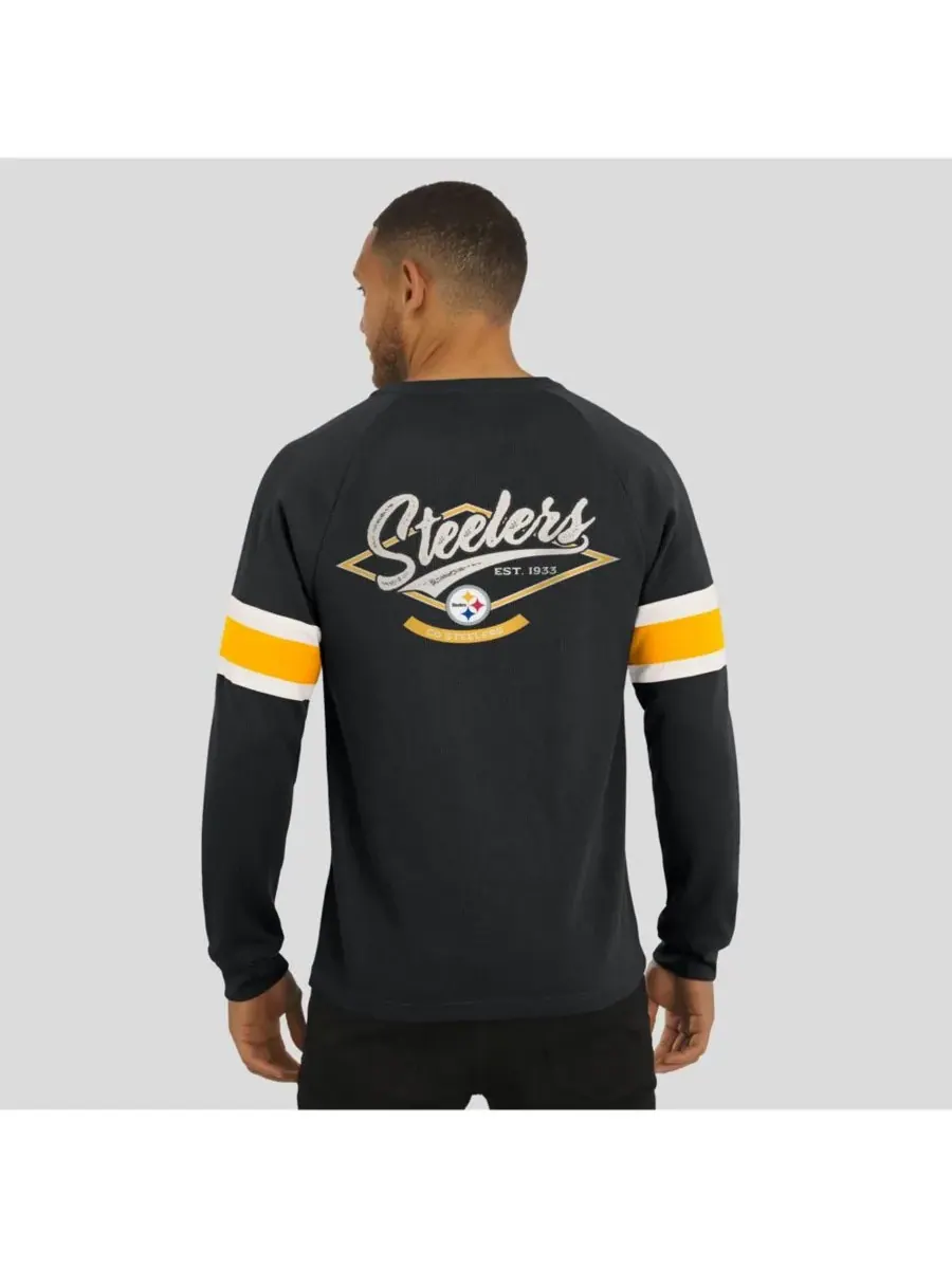 Fanatics Мужская черная футболка-поло с длинными рукавами и вафельной вязкой Pittsburgh Steelers — изображение 3 из 5, черный