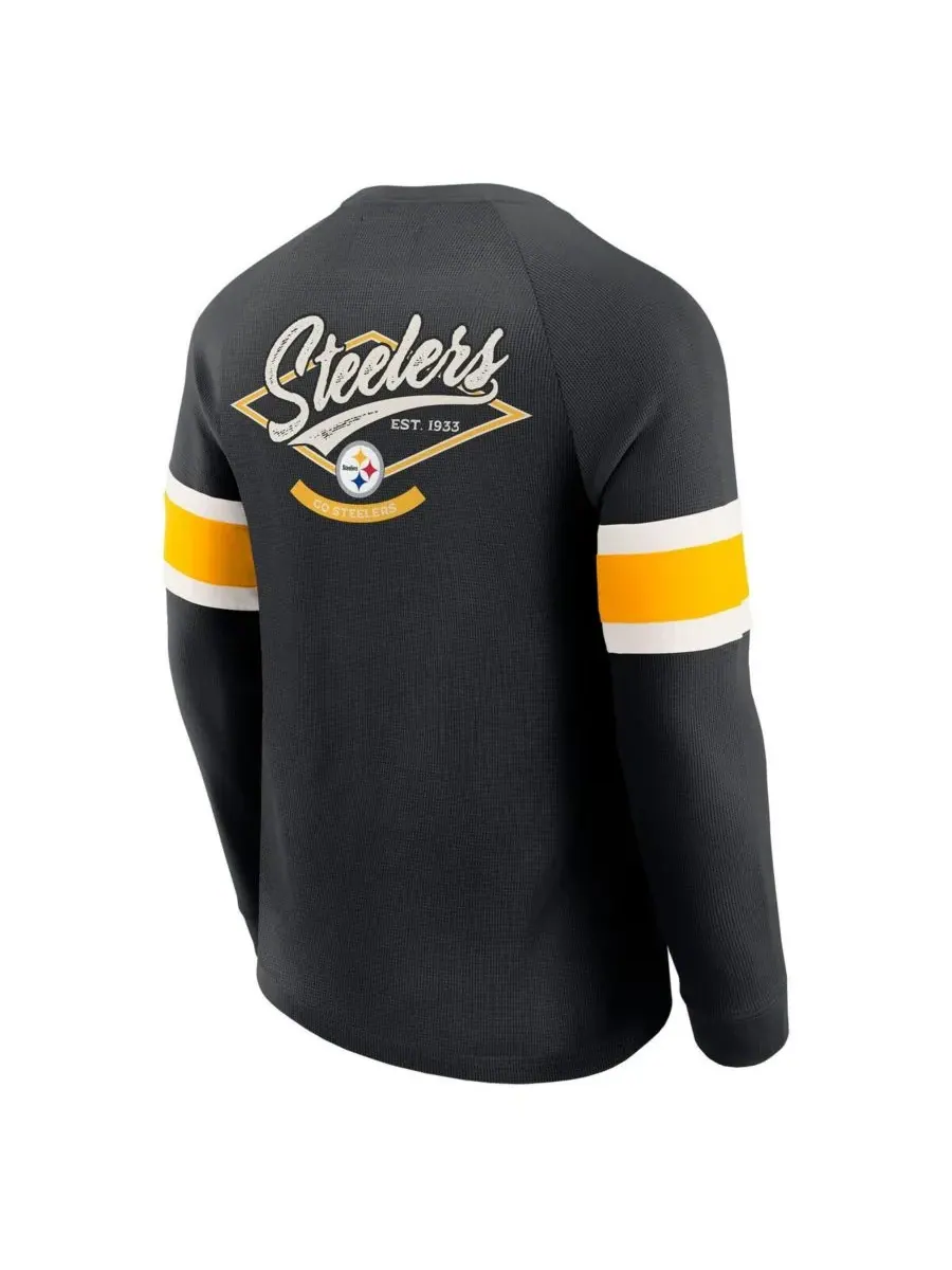 Fanatics Мужская черная футболка-поло с длинными рукавами и вафельной вязкой Pittsburgh Steelers — изображение 4 из 5, черный