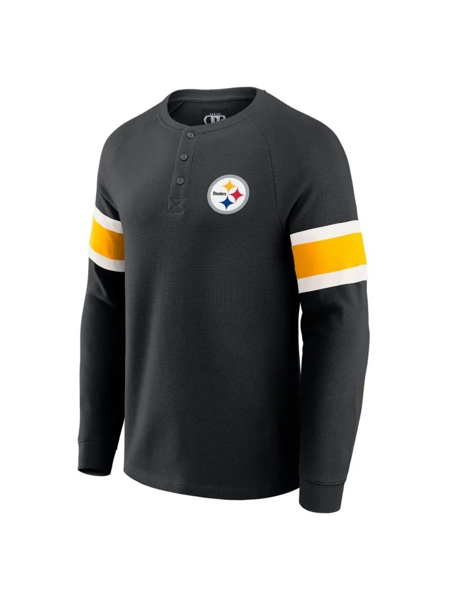 Fanatics Мужская черная футболка-поло с длинными рукавами и вафельной вязкой Pittsburgh Steelers — изображение 5 из 5, черный