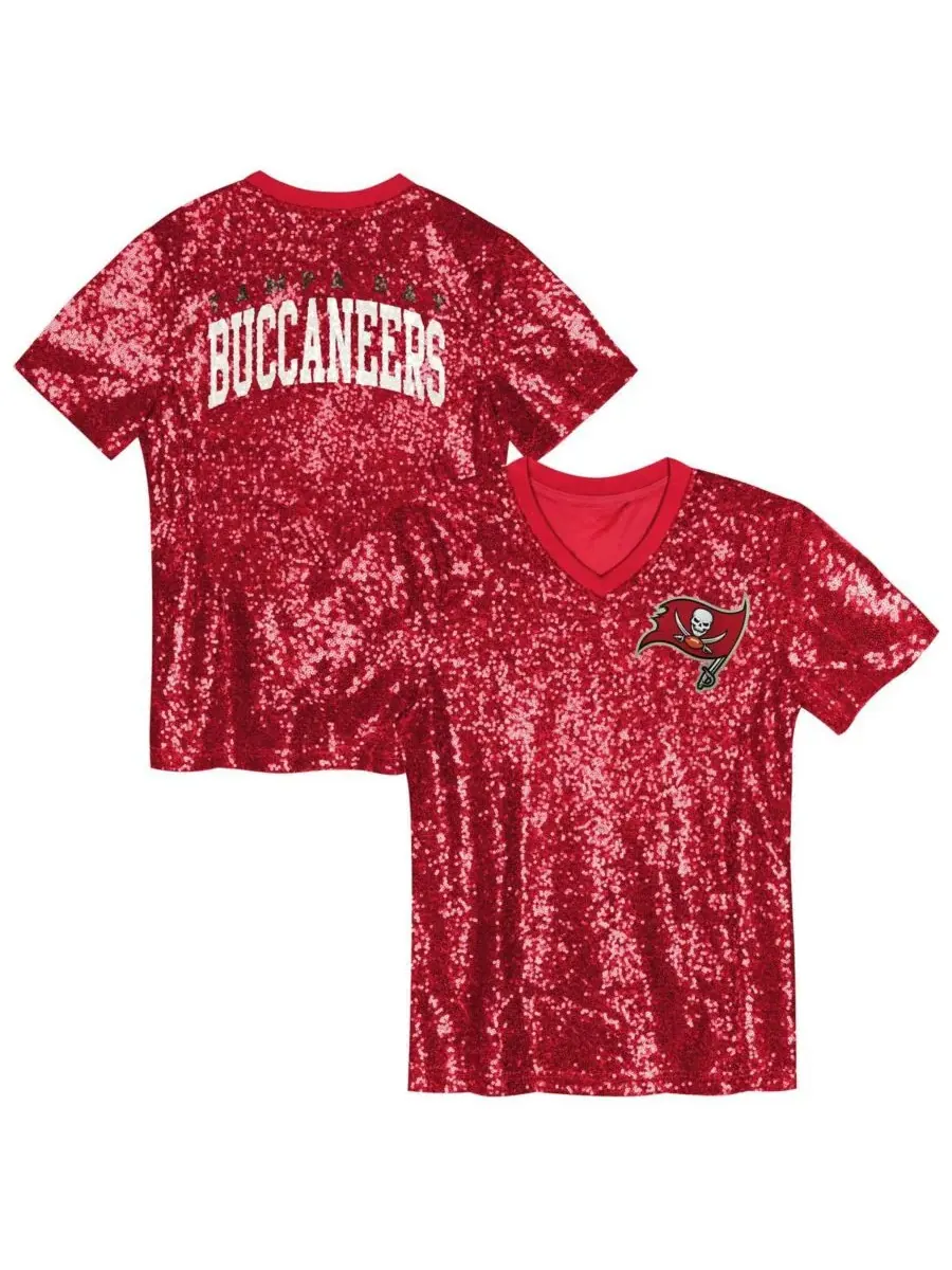 Outerstuff Топ с V-образным вырезом и пайетками с логотипом команды Tampa Bay Buccaneers для девочек