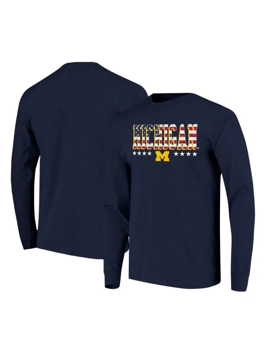 Футболка с длинным рукавом с принтом флага Michigan Wolverines Tall Type Flag Image One — изображение 1 из 3, темно-синий