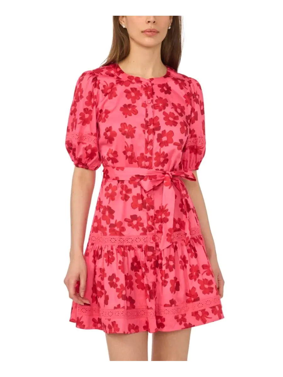 Платье мини с принтом и рукавом-фонарик CeCe, Classic Cherry — изображение 2 из 3