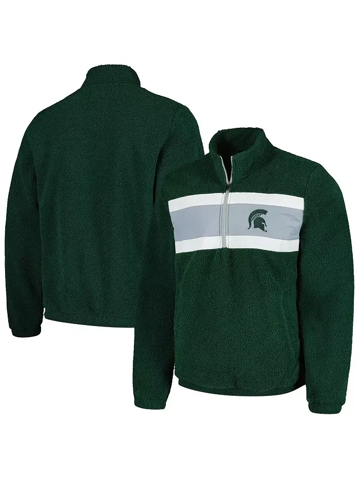 Толстовка Men's Green Michigan State Spartans Pinch Runner Half-Zip Top G-III Sports by Carl Banks