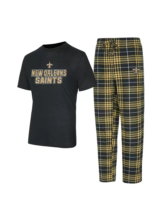 Мужской комплект для сна из фланели: футболка и брюки Black/New Orleans Saints Vector Concepts Sport — изображение 1 из 3