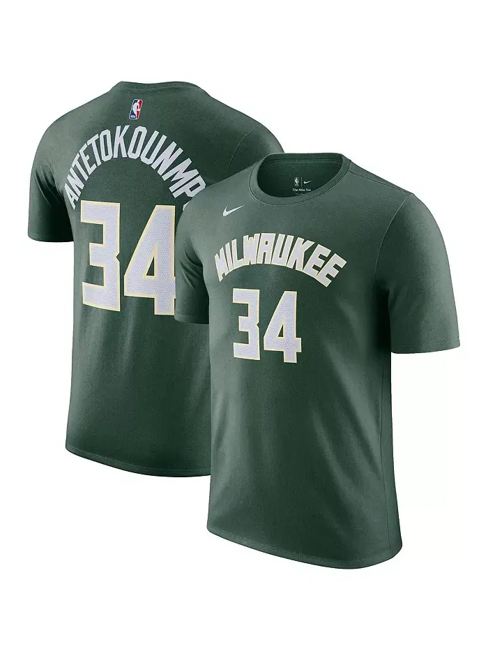 Мужская футболка Giannis Antetokounmpo Hunter Green Milwaukee Bucks Icon 2022/23 с именем и номером