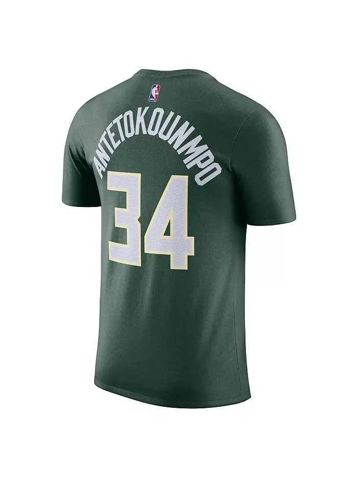 Мужская футболка Giannis Antetokounmpo Hunter Green Milwaukee Bucks Icon 2022/23 с именем и номером — изображение 3 из 3