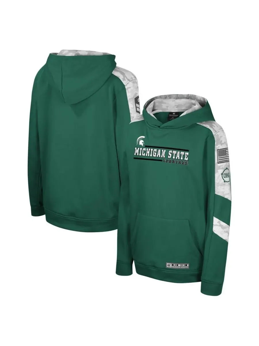 Colosseum Толстовка с капюшоном Big Boys and Girls Green Michigan State Spartans OHT Military — изображение 1 из 3, зеленый