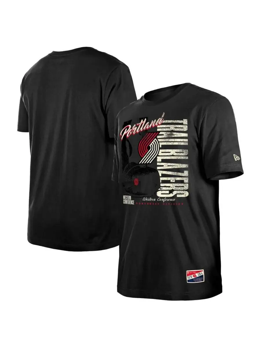 New Era Мужская черная футболка Portland Trail Blazers в винтажном стиле с эффектом потертости — изображение 1 из 3, черный