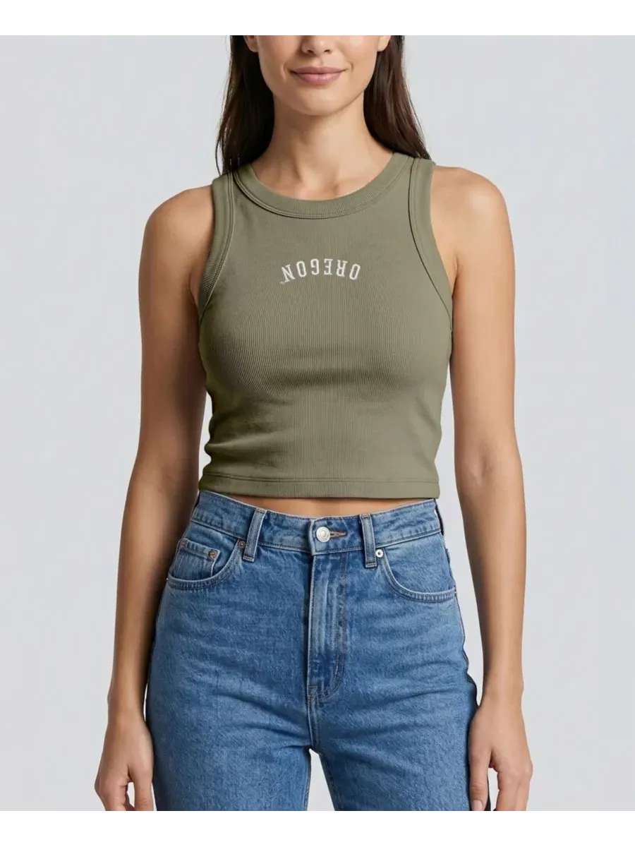 Женский топ-кроп из рибаны с вышивкой Upside Down Embroidery Uscape Apparel
