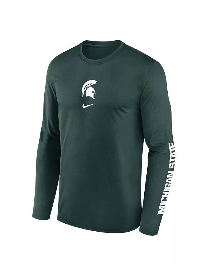 Мужская зеленая футболка с длинным рукавом Michigan State Spartans Primetime Center Lockup Two-Hit — изображение 3 из 3