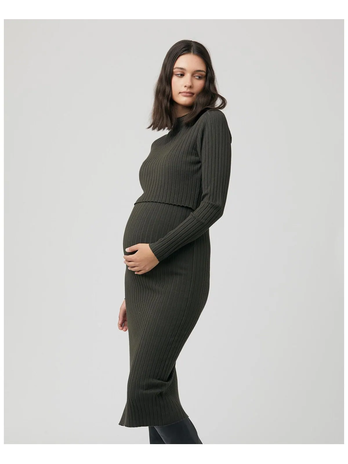 Трикотажное платье для кормления в рубчик Nella Ivy Ripe Maternity — изображение 3 из 3, зеленый