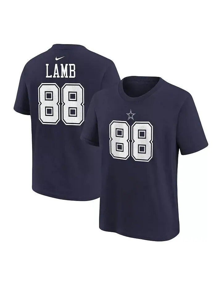 Футболка с именем и номером игрока CeeDee Lamb Navy Dallas Cowboys для мальчиков и девочек