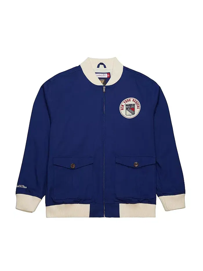 Мужская синяя хлопковая куртка New York Rangers Vintage Coaches с молнией Mitchell & Ness — изображение 1 из 5