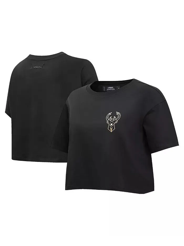 Женская черная футболка Milwaukee Bucks Holiday Glam Boxy Pro Standard
