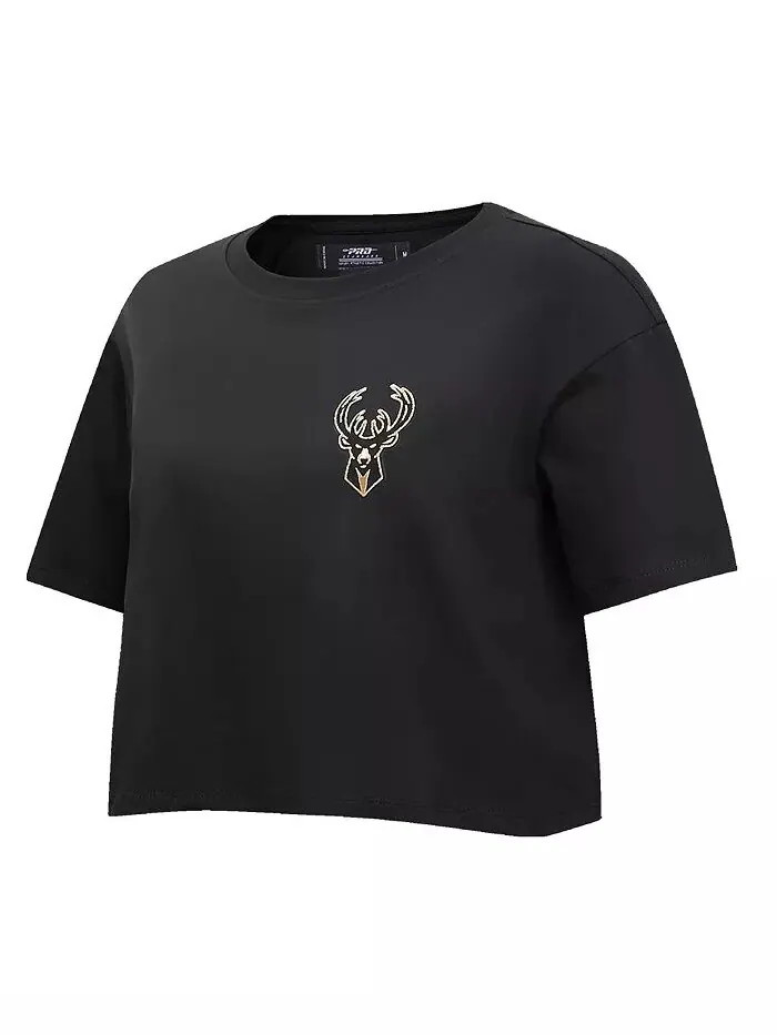 Женская черная футболка Milwaukee Bucks Holiday Glam Boxy Pro Standard — изображение 3 из 4