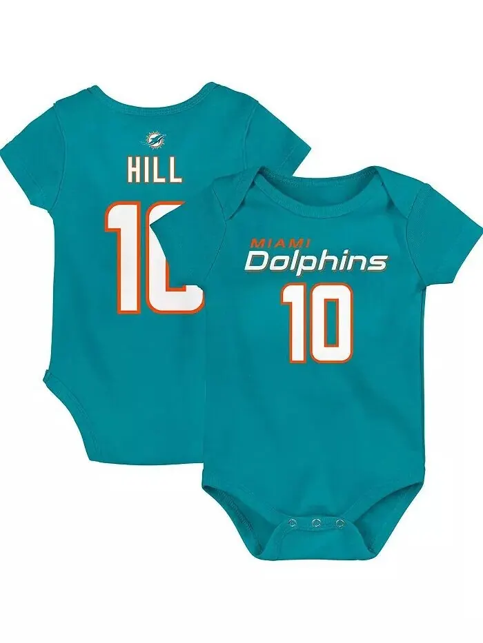 Боди для мальчиков и девочек Tyreek Hill Aqua Miami Dolphins с именем и номером основного игрока — изображение 1 из 3