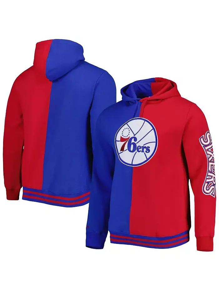 Мужская худи Philadelphia 76ers Hardwood Classics Split цвета королевского красного Mitchell & Ness
