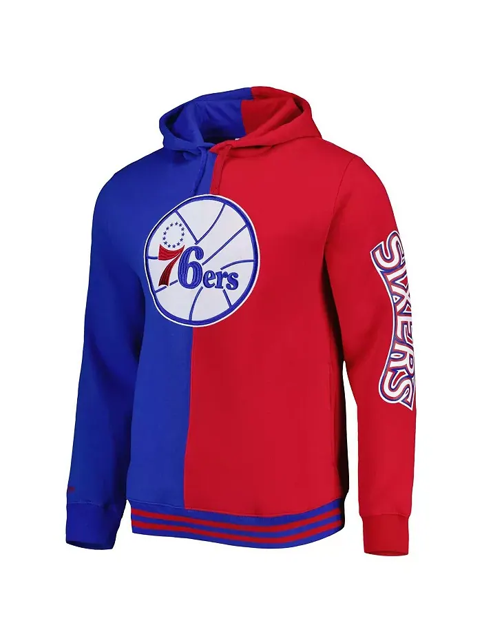 Мужская худи Philadelphia 76ers Hardwood Classics Split цвета королевского красного Mitchell & Ness — изображение 3 из 3