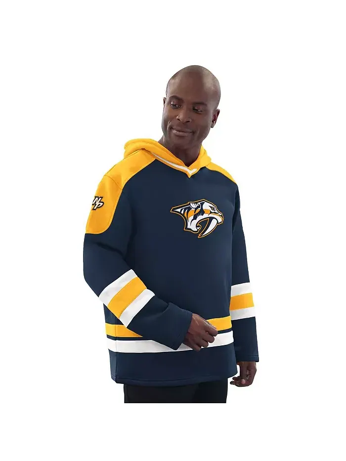 Мужская синяя/золотая худи Nashville Predators с хоккейной тематикой Starter
