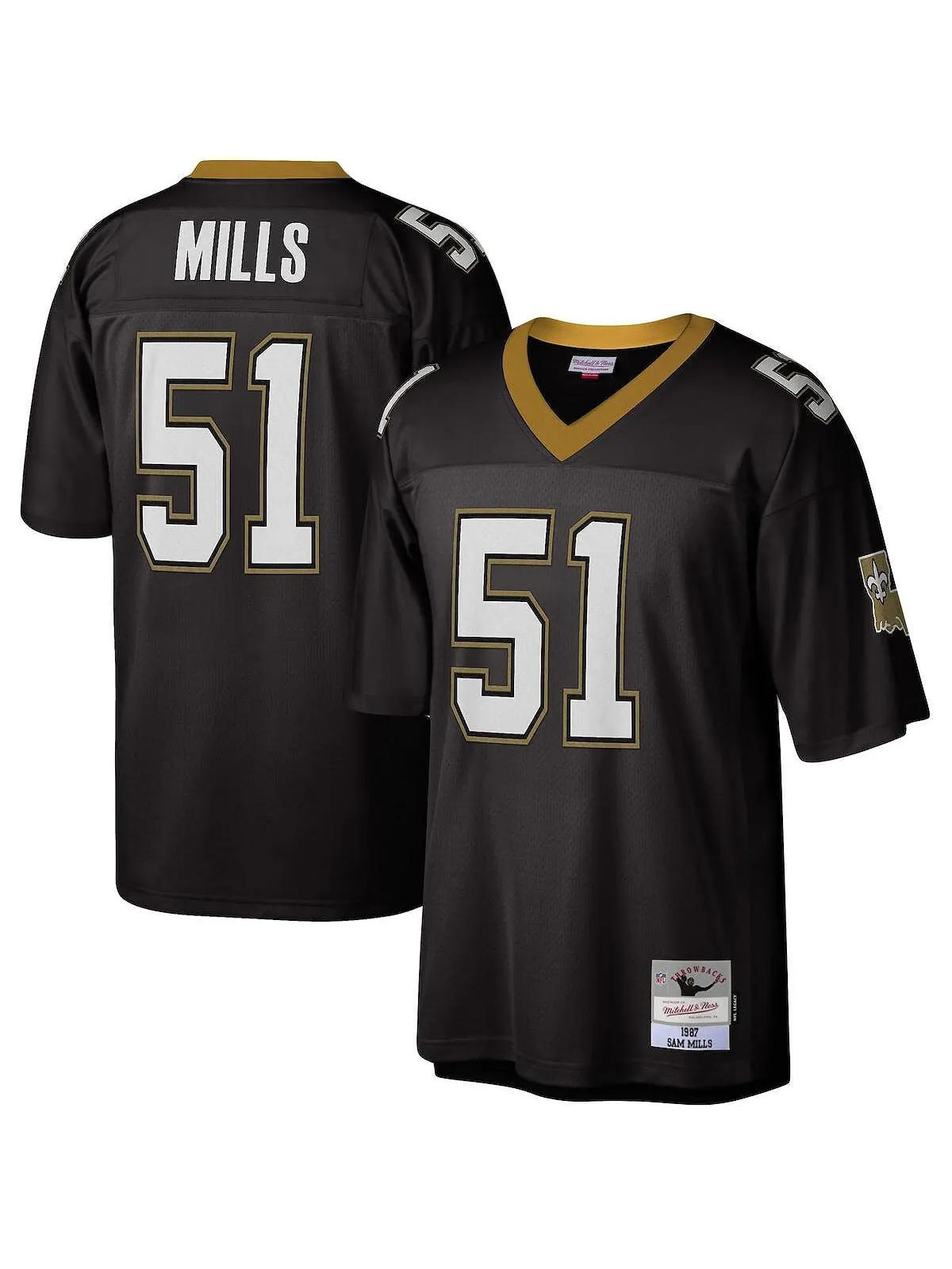 Мужская футболка sam mills black new orleans saints 1987 legacy replica jersey Mitchell & Ness — изображение 1 из 3, черный