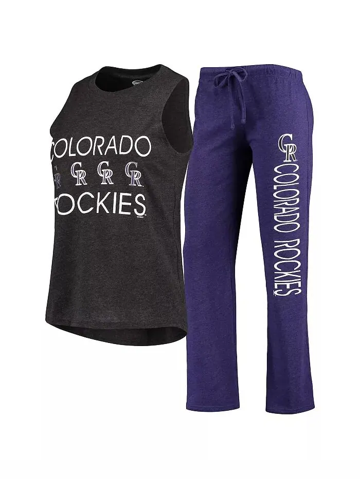Женский фиолетовый, черный комплект для сна Colorado Rockies Meter Muscle, майка и штаны Concepts