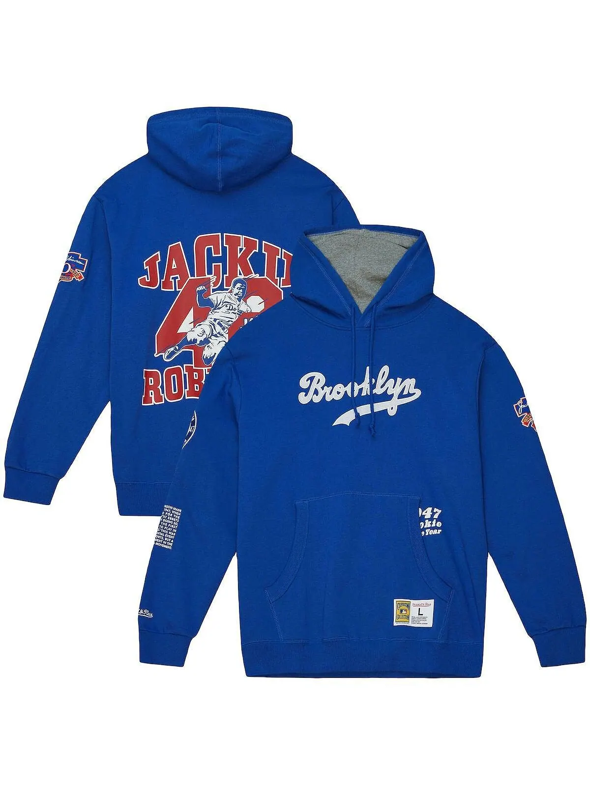 Мужской флисовый пуловер с капюшоном Jackie Robinson Royal Brooklyn Dodgers Cooperstown Collection