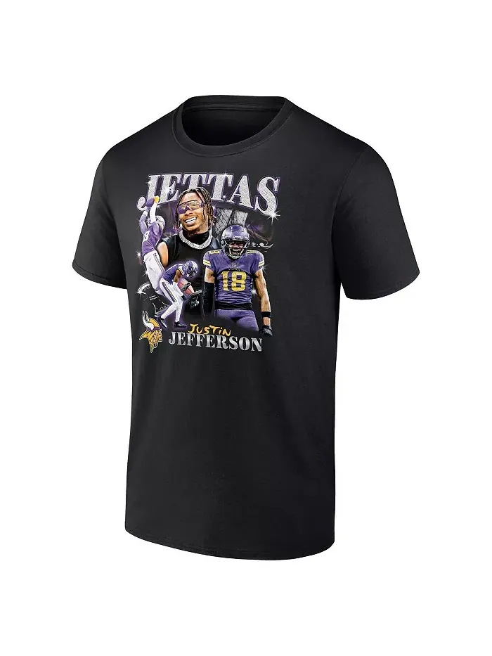 Мужская футболка с графическим принтом Justin Jefferson Black Minnesota Vikings Notorious Player — изображение 2 из 4