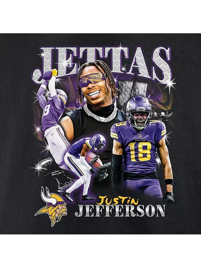 Мужская футболка с графическим принтом Justin Jefferson Black Minnesota Vikings Notorious Player — изображение 4 из 4