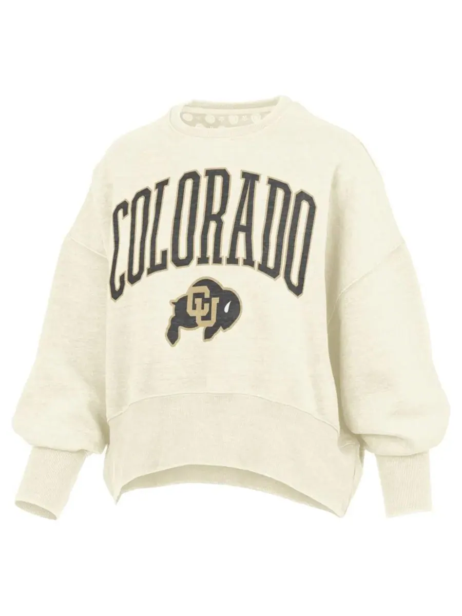Женская толстовка с круглым вырезом и удлиненным низом Natural Colorado Buffaloes Pressbox — изображение 3 из 3, прозрачный