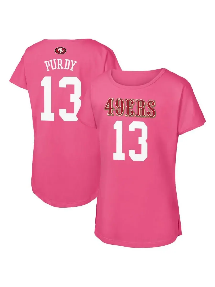 Outerstuff Футболка для девочек Big Girls Brock Purdy Pink San Francisco 49ers с именем и номером