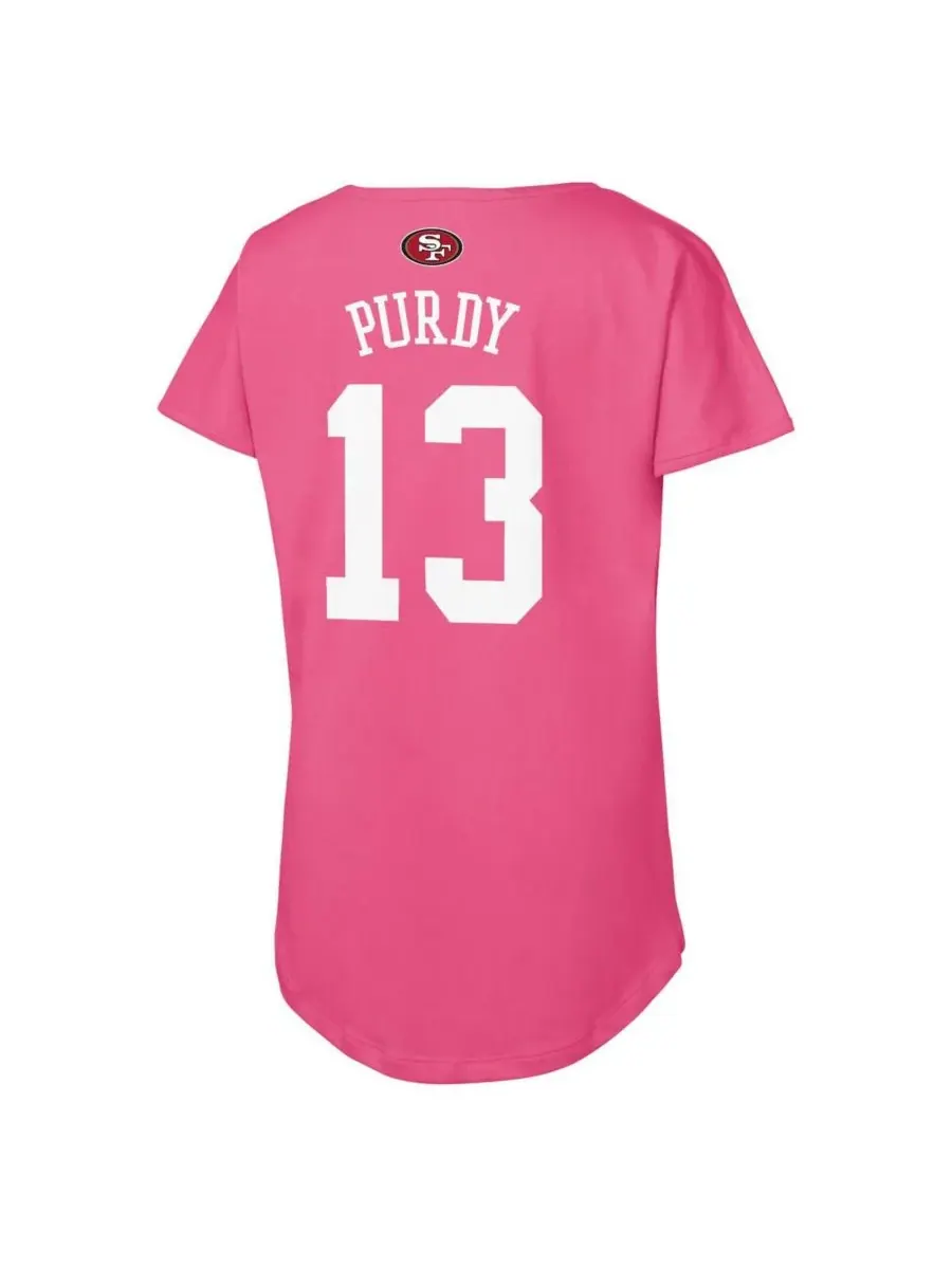 Outerstuff Футболка для девочек Big Girls Brock Purdy Pink San Francisco 49ers с именем и номером — изображение 2 из 3