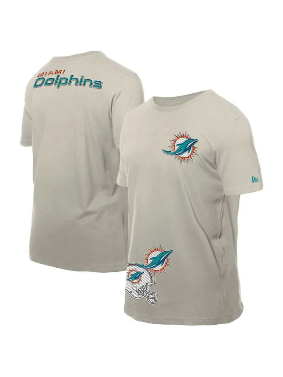 New Era Мужская светло-бежевая футболка с несколькими нашивками команды Miami Dolphins — изображение 1 из 5, светлый бежевый