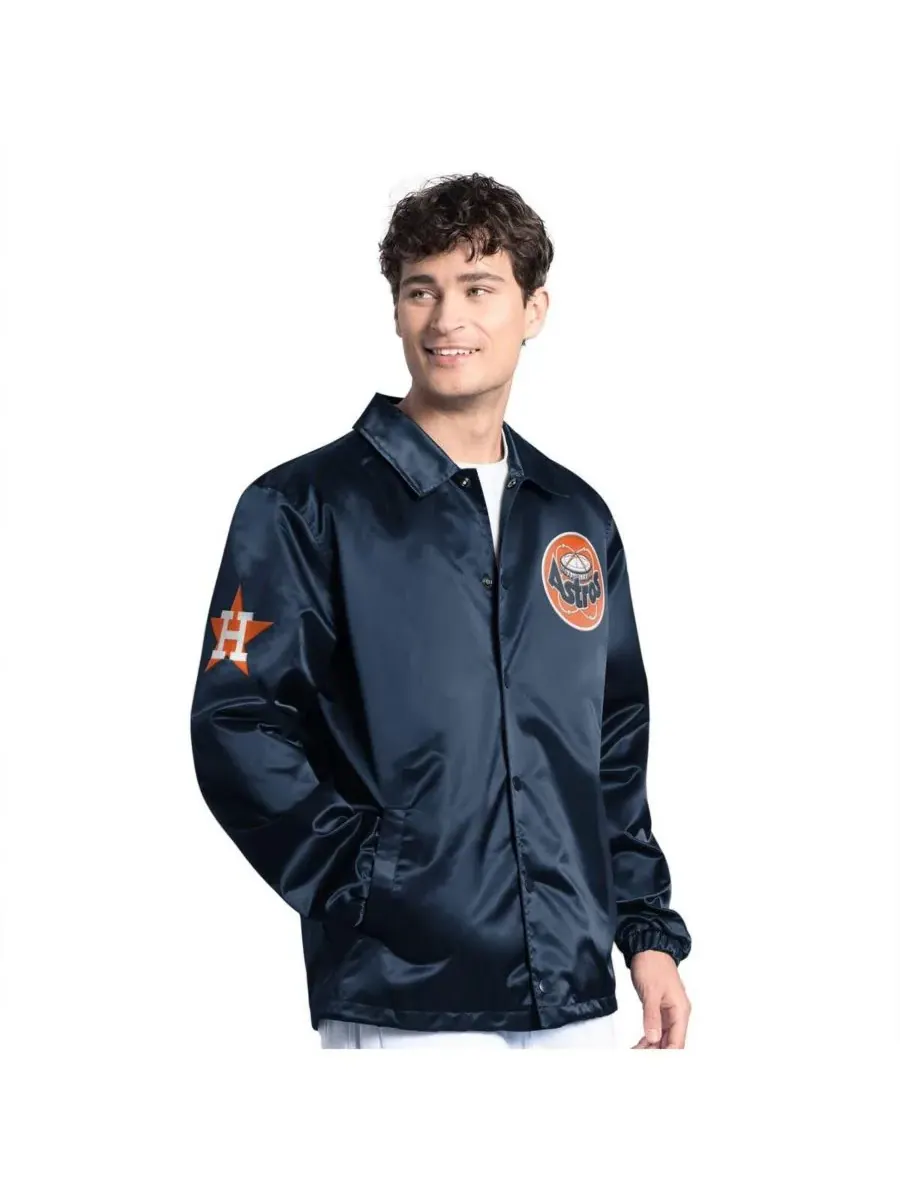 Starter Мужская темно-синяя куртка тренера Houston Astros Cooperstown Collection Point Man Full-Snap